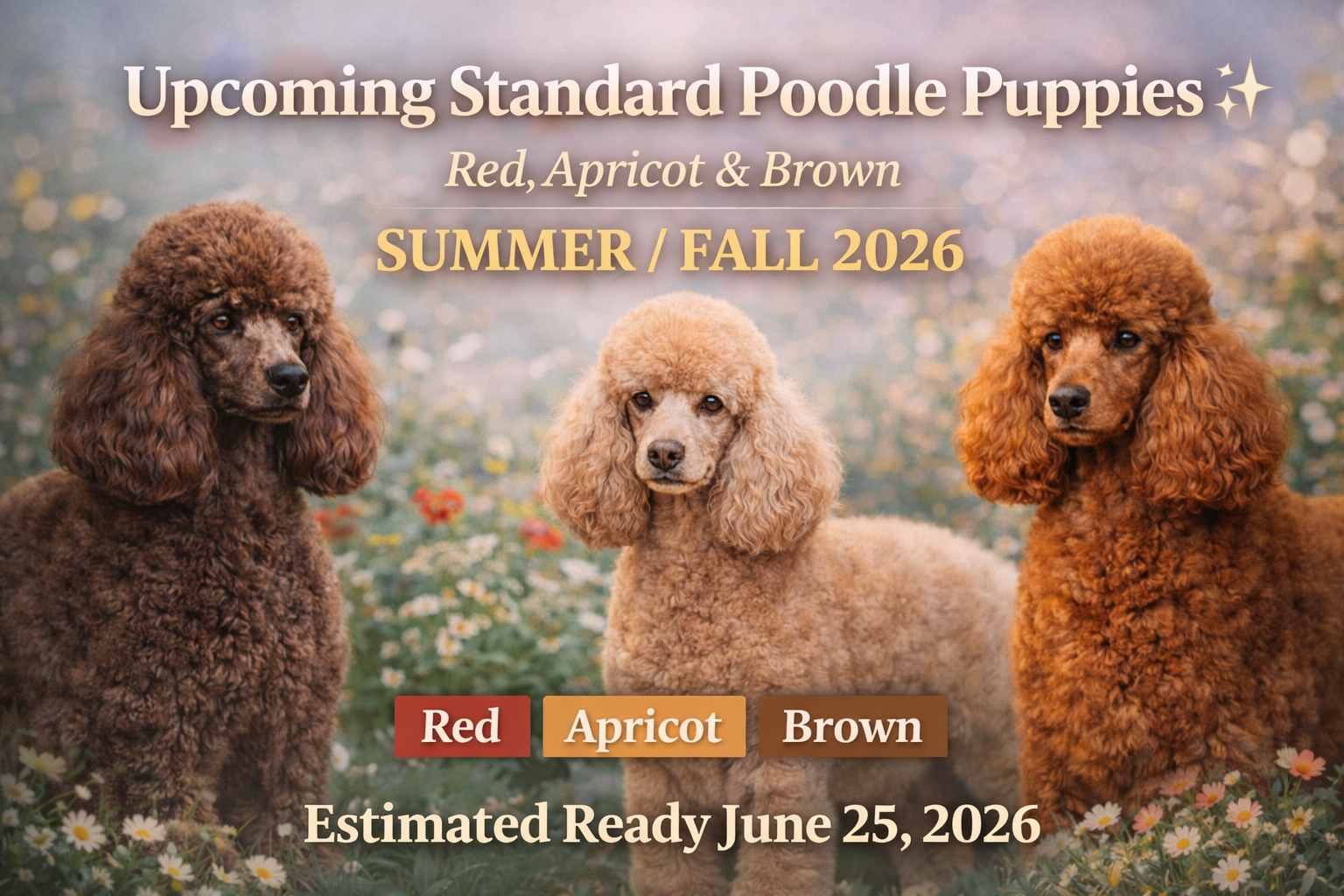 Upcoming Standard Poodle Puppies – Red, Apricot & Brown (Summer / Fall 2026)