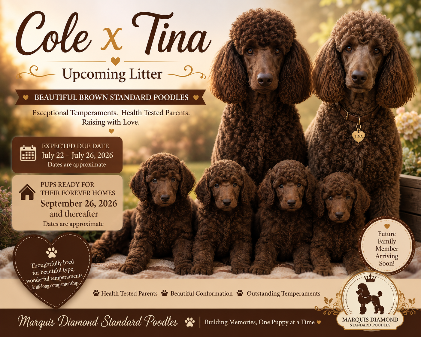 BROWN STANDARD POODLE LITTER (Cole × Tina) – UPCOMING 🐩🤎